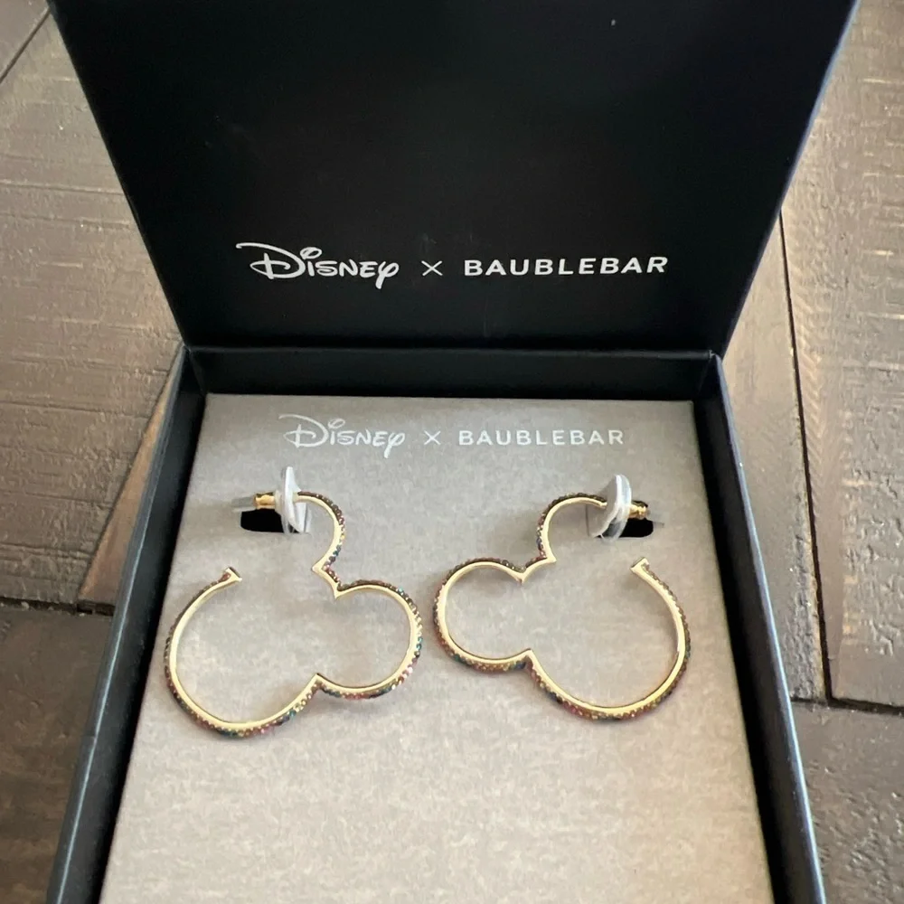 Disney x Baublebar Mickey Mouse Outline Multi Color Rhinestone Earrings NIB!